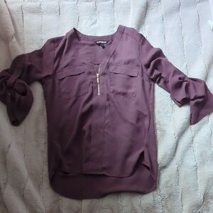 Express Women's Mauve Blouse with Roll-Up Sleeves